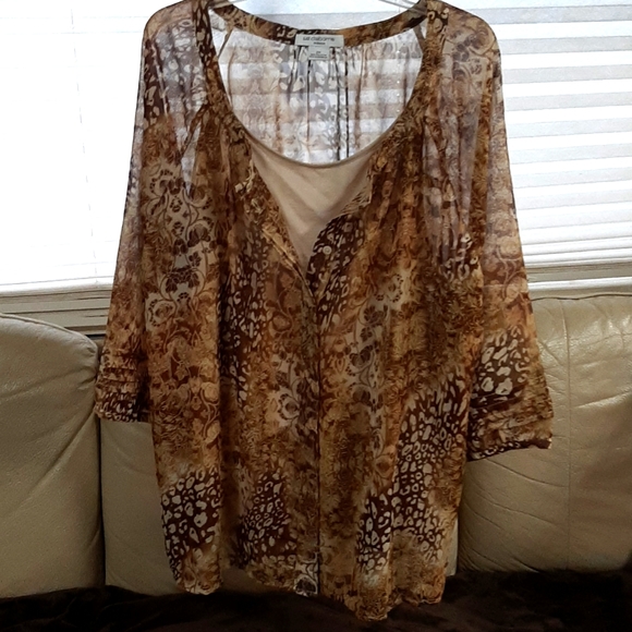 Liz Claiborne Sheer Button Down Attached Tank - Picture 10 of 15